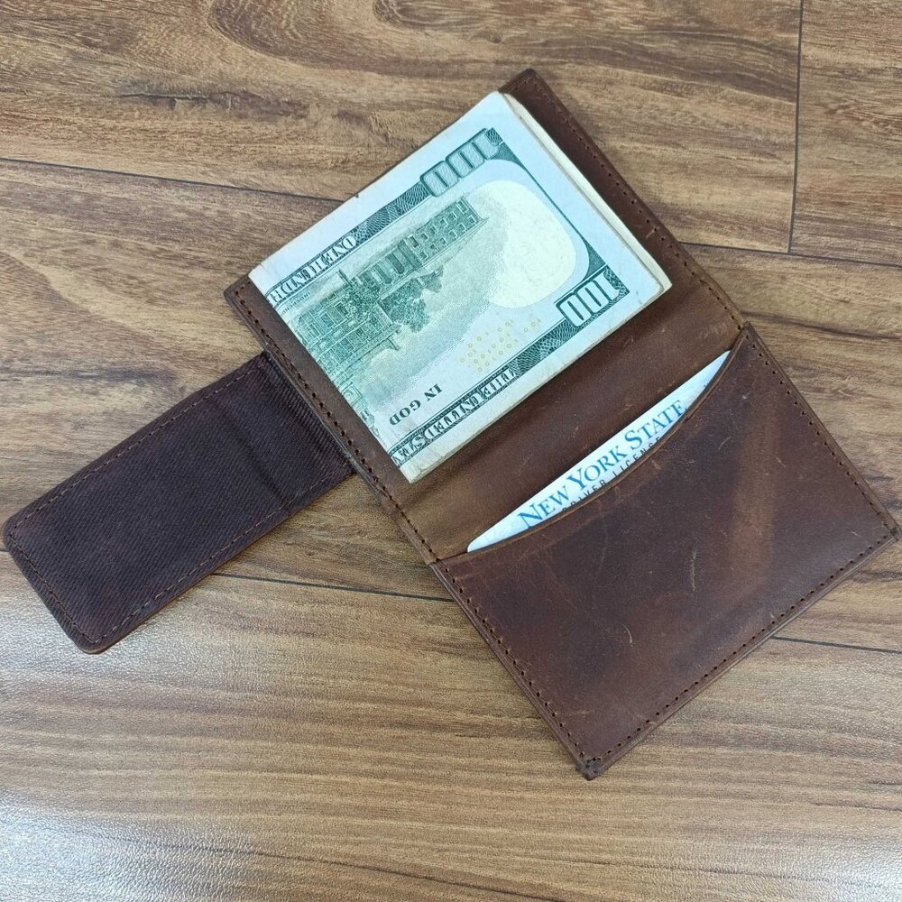 Hunter Leather Bifold Magnetic Money Clip Wallet, Slim Wallet - Picture 7 of 10